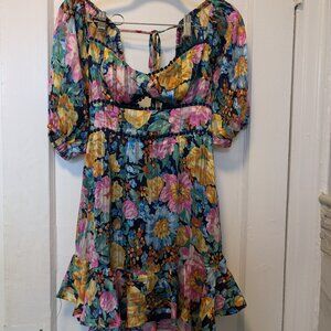 Bright Floral Luxxel Party Dress with Cutouts, Size s
